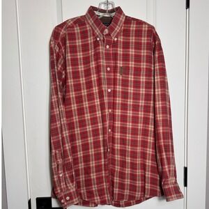 Cinch Red Plaid‎ Long Sleeve Button Up Shirt Men's Size Medium Western Style